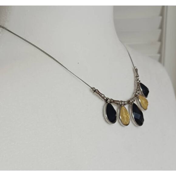 Yellow Black Stone Cabochon Glass Necklace Bead Spring Summer Fashion Jewelry - Picture 10 of 14